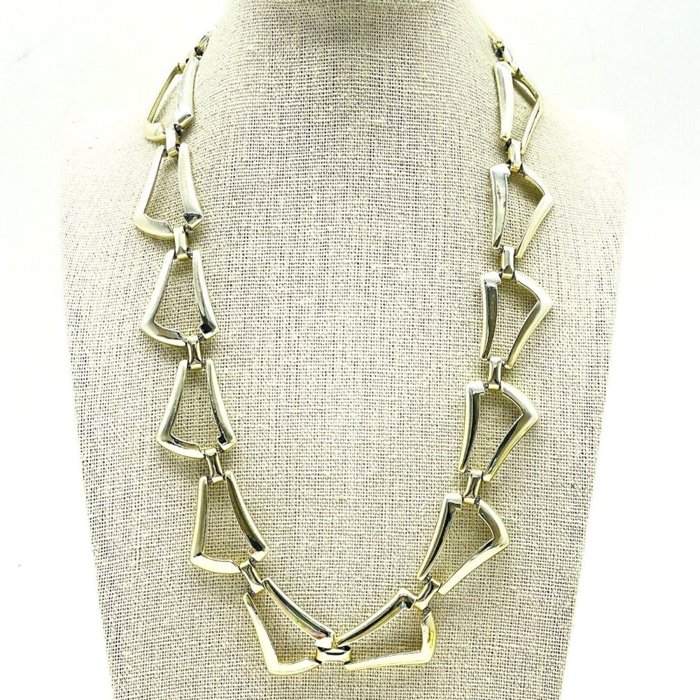 Gold Tone Link Necklace Modern Geometric Statement Bell Triangle Links